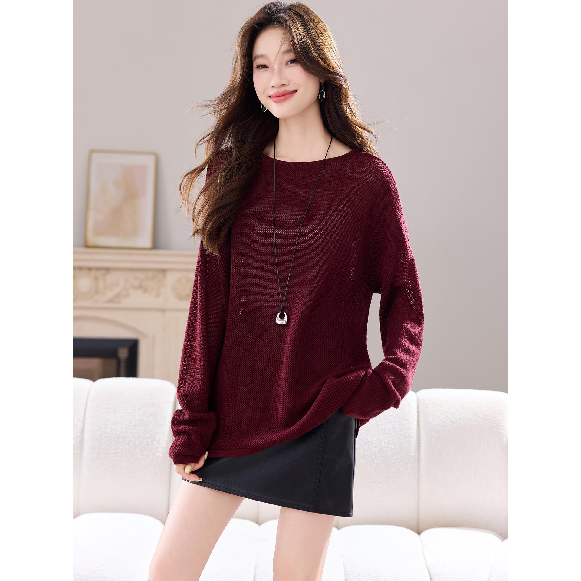 JOYIASS镂空长袖针织衫女春秋2025新款圆领外搭宽松罩衫小个子遮