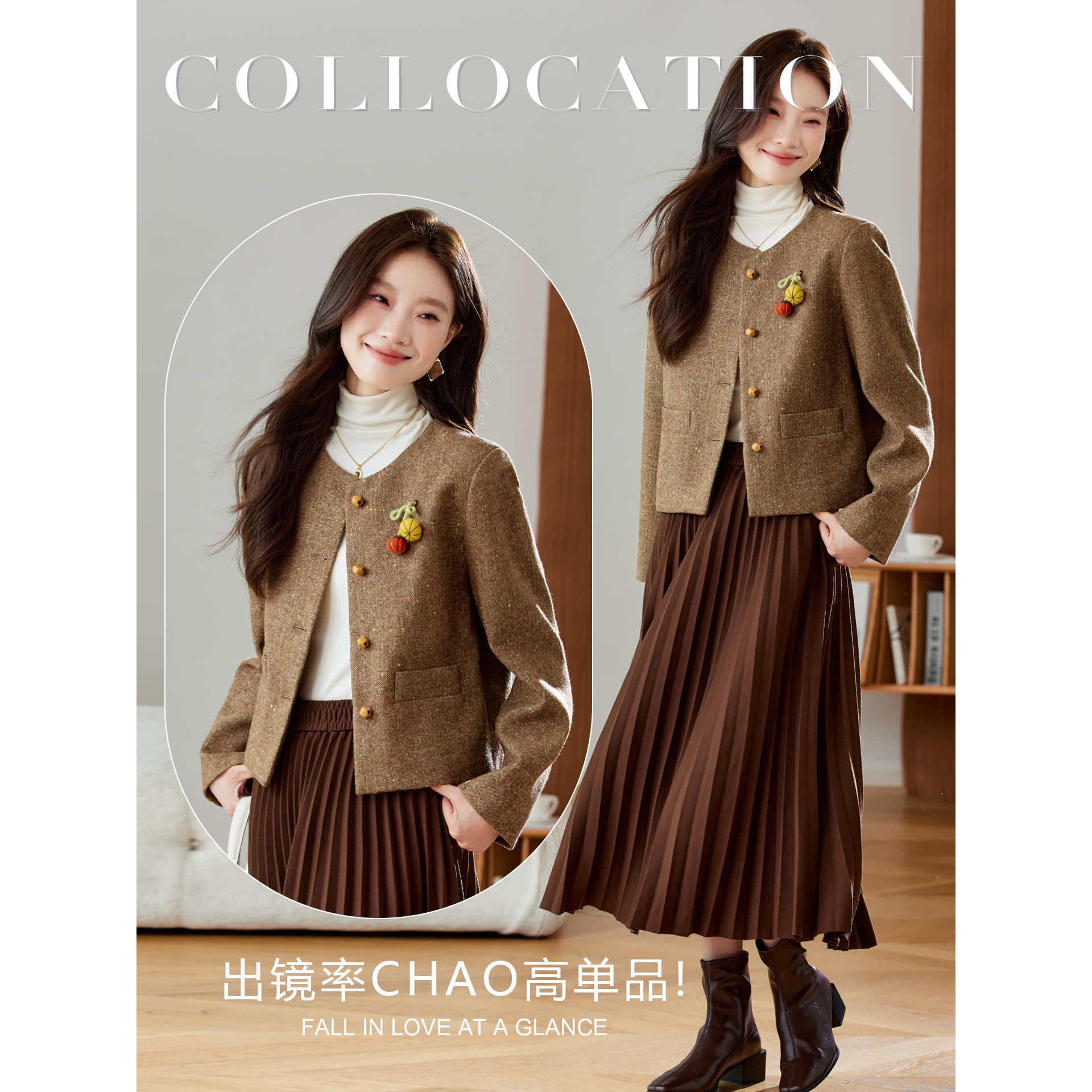 JOYIASS2025春秋新款小香风短外套女职业长袖圆领上衣小个子西装