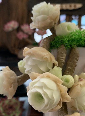 Cc原创迷你树脂黏土仿真多肉玫瑰植物小老桩水晶虾饺汽车摆件生日