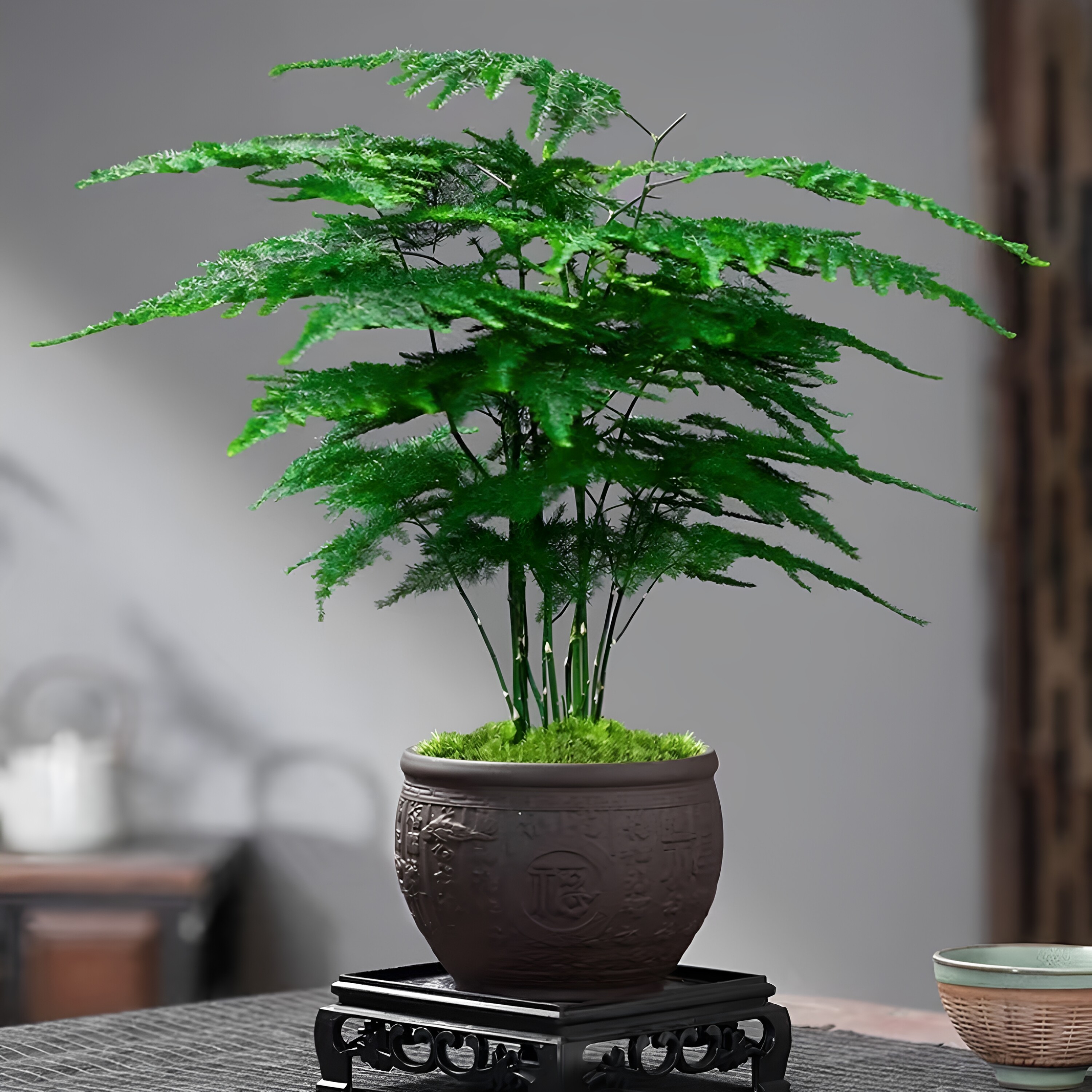 文竹盆栽植物办公室摆件创意花卉室内客厅中式禅意盆景好养绿植