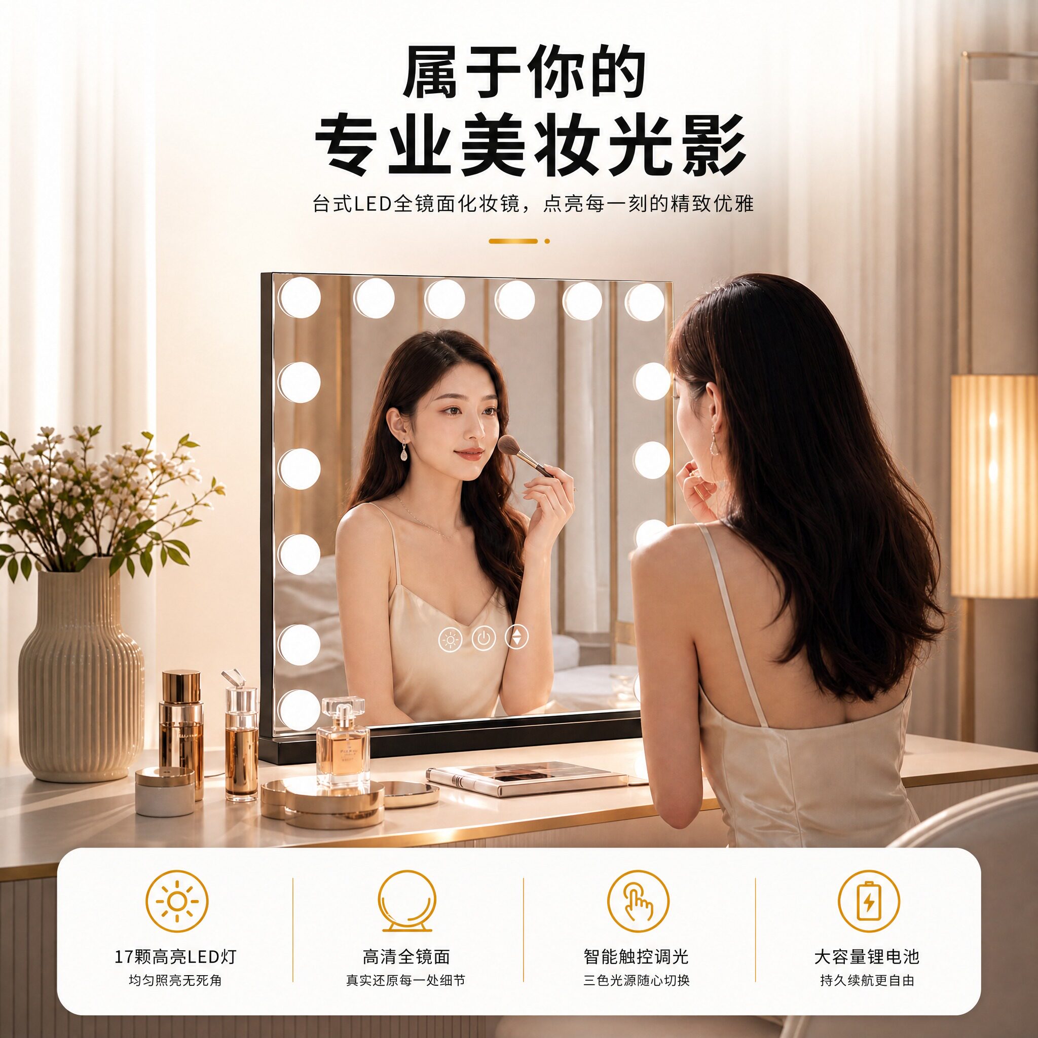 桌面立式带灯可移动化妆镜