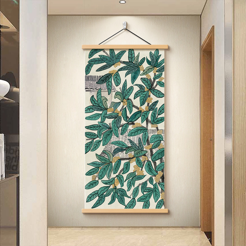 新中式桂花香玄关走廊装饰画入户进门卷轴挂画过道寓意好竖版壁画图片