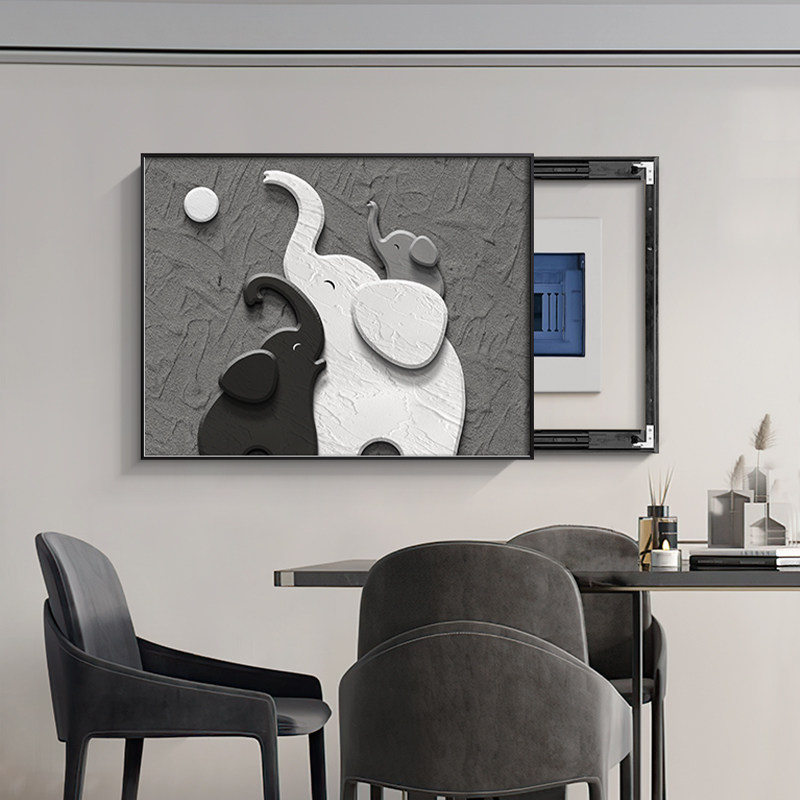 现代简约大象电表箱装饰画电闸盒开关餐厅壁画客厅配电箱遮丑挂画