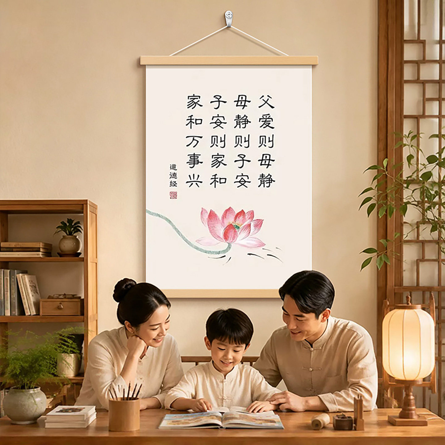 新中式玄关家训挂画父爱则慈母静