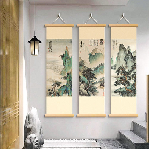 新中式山清水秀玄关挂画