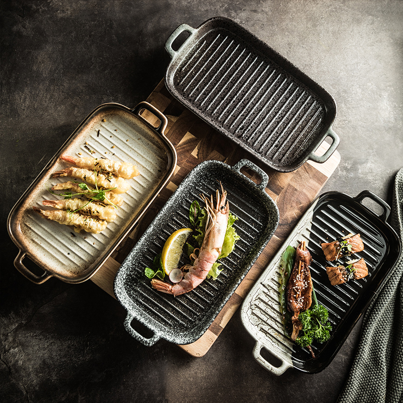 新款日式陶瓷双耳烤盘子 鸡翅盘烘焙焗饭盘 创意西餐盘串串盘子,餐饮具,盘,淘宝优惠券,粉丝福利购,淘宝优惠卷