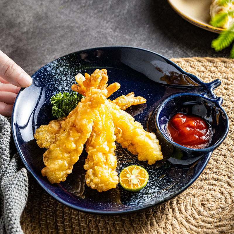 南瓜形状饺子盘薯条炸鸡块小吃盘蒸饺子盘水饺盘烧烤串串盘平盘子