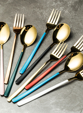 高档墨绿色304不锈钢勺子长柄汤勺吃饭创意调羹不锈钢网红小勺