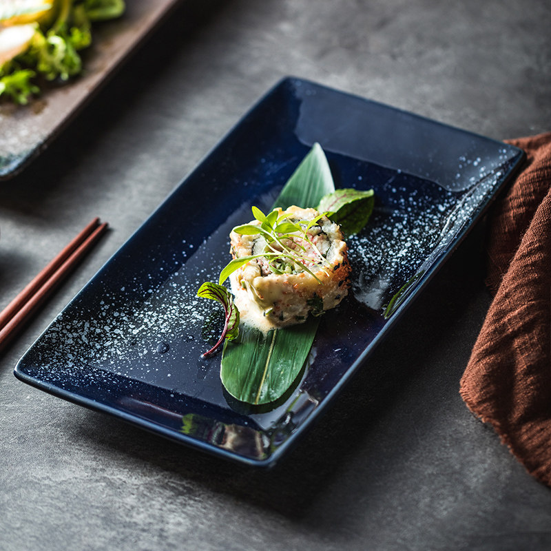 陶瓷寿司盘子长方形蓝色网红