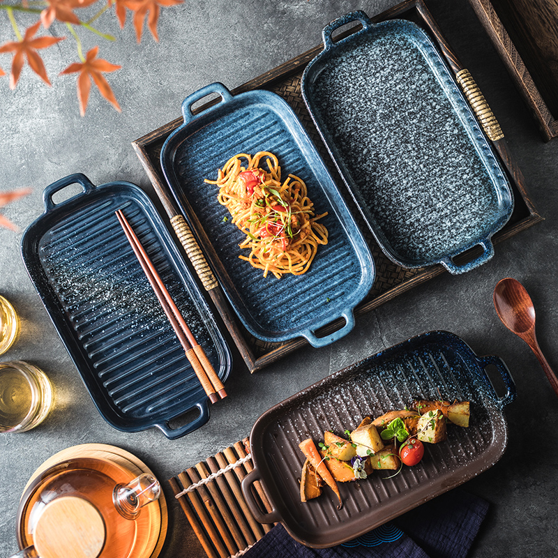 双耳达令虎陶瓷烤箱盘长方