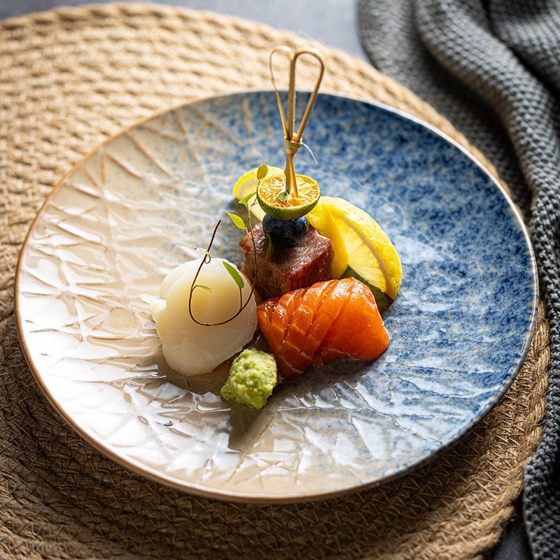创意日式寿司盘刺身盘圆形盘子陶瓷盘菜盘早餐盘点心盘冷菜盘家用