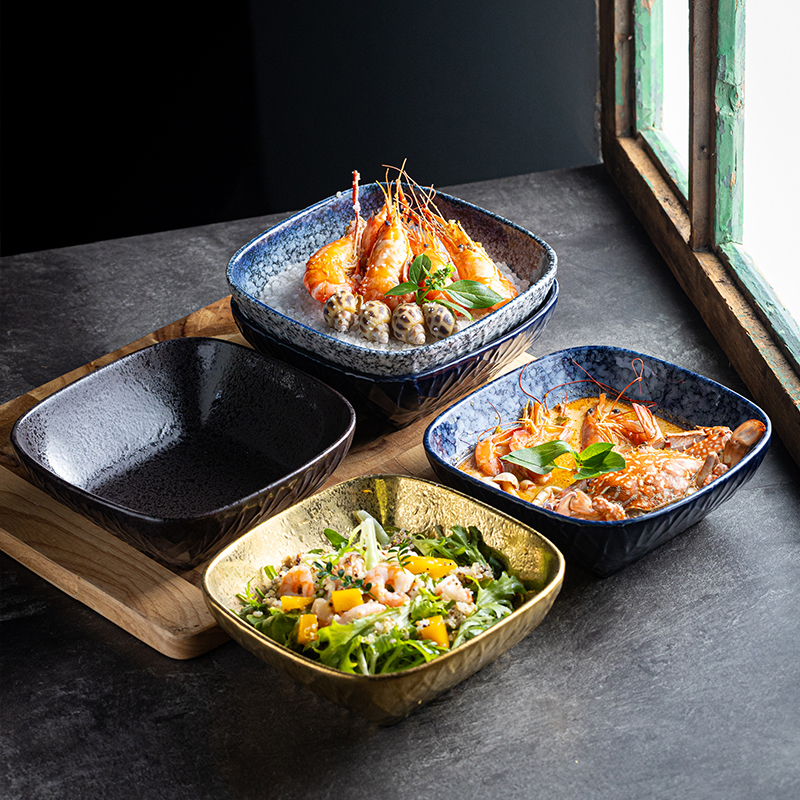四方碗海鲜火锅店蘸料碗调味碗酱料碗创意陶瓷碗点心碗汤碗水果碗