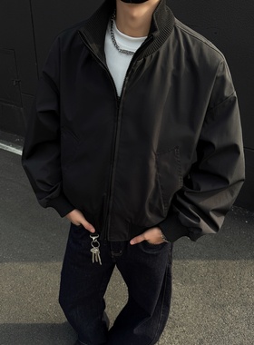 今禧 美式复古立领飞行员夹克男工装外套春秋宽松痞帅黑色外套