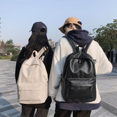 潮牌背包男2025新款休闲潮流PU双肩包大容量旅行包高中大学生书包
