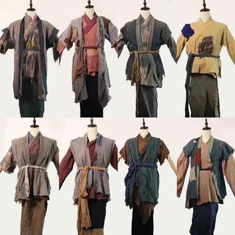 影视古装丐帮乞丐服剧组群演老百姓棉麻汉服古代叫花子农民演出服 - 实物图