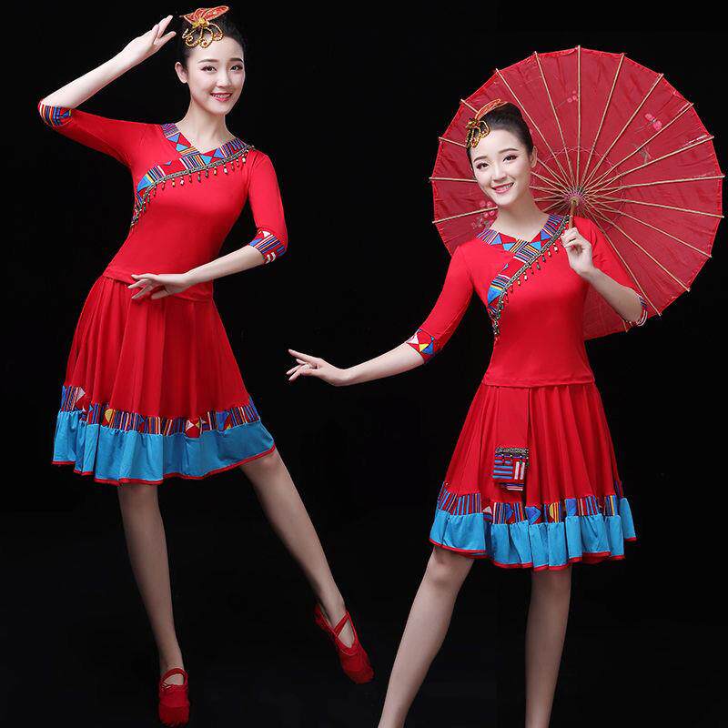 广场舞服装新款套装民族风春夏季中老年大妈扇子舞蹈服装演出服女