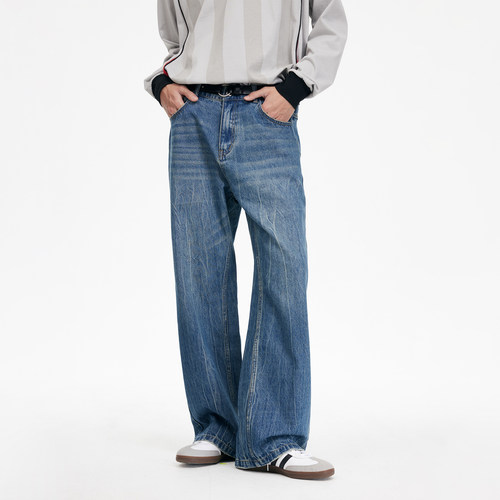 流水纹扎花水洗牛仔裤