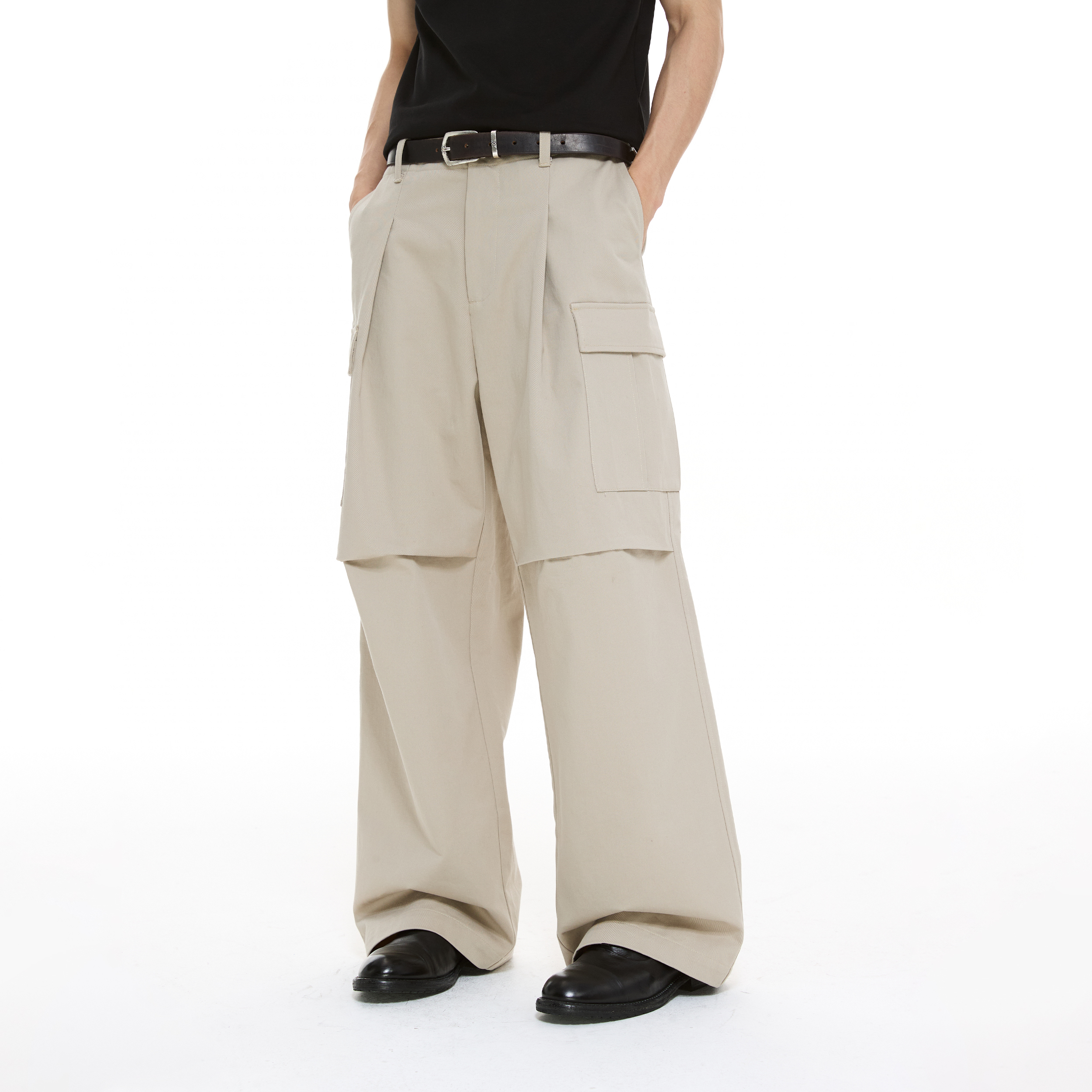 360g全棉压褶方形口袋工装长裤