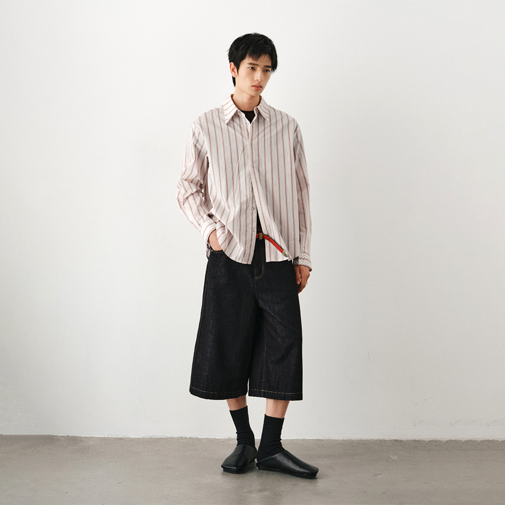 DIMC男女装条纹金属扣长袖衬衫 夏季新款透气休闲男女宽松衬衣