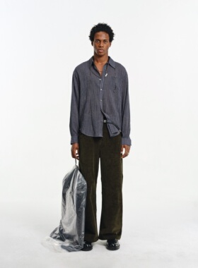 DIMC复古轻薄蓝色格子长袖衬衫 25SS纯棉宽松休闲男生衬衣