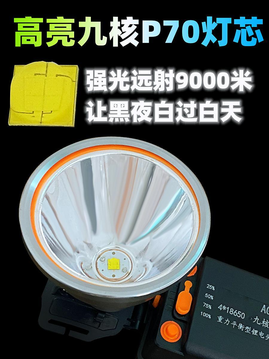 LED头灯锂电池九核P70强光充电超亮远射钓鱼灯分体式头戴手电矿灯