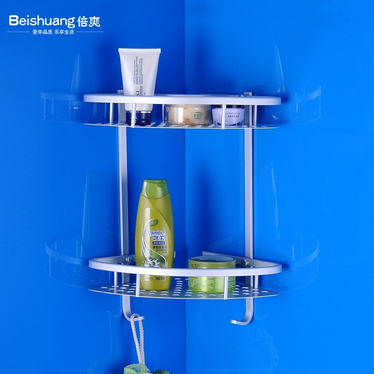 太空铝卫浴挂件免打孔角网篮三角网篮卫生间浴室置物架铝板毛巾架