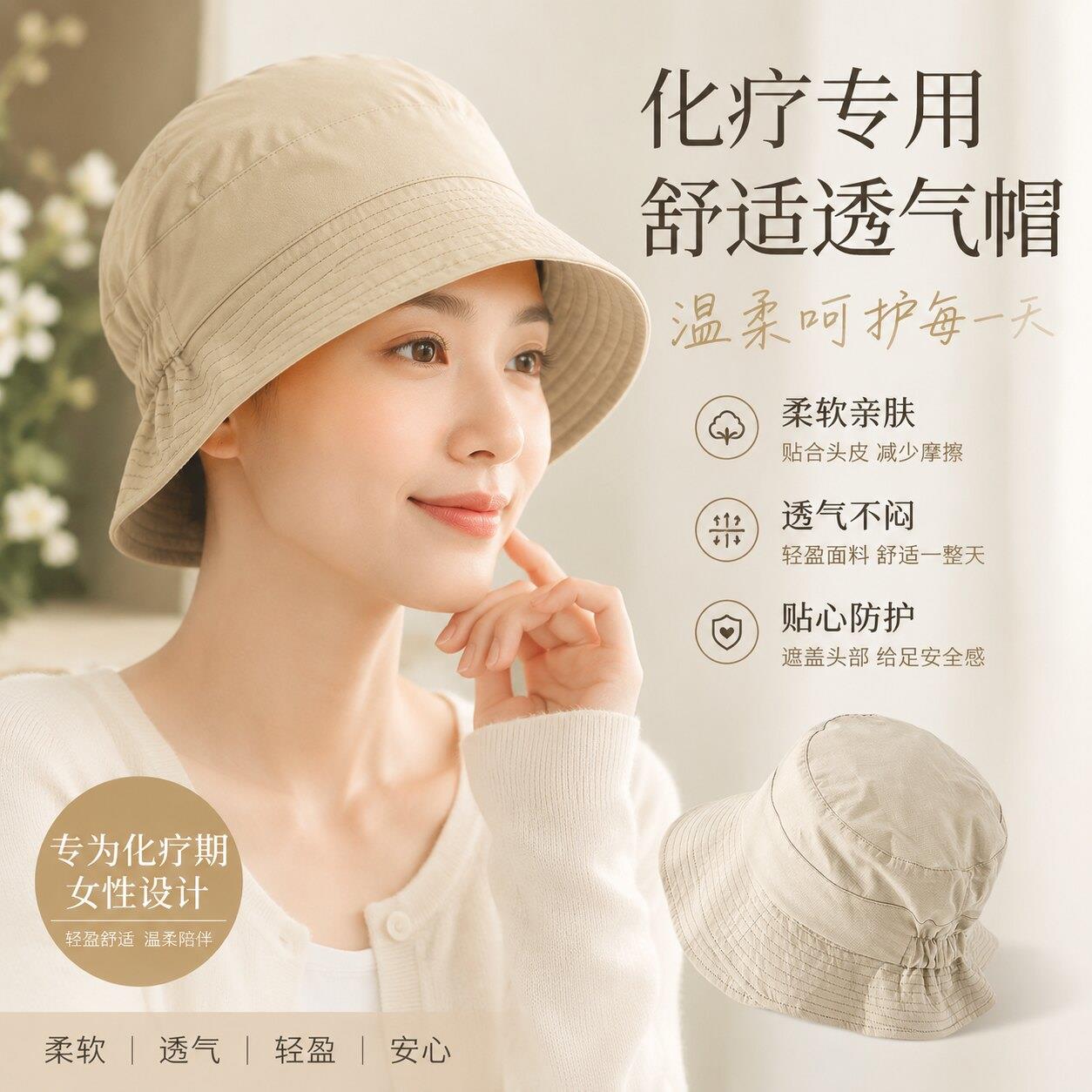 化疗后光头帽子女士夏季病人脱发戴的渔夫帽薄款透气外出专用术后