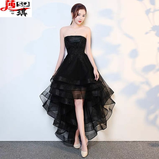 前短后长黑色小个子礼服时尚宴会聚会演出晚女生日夏季新款短款轻
