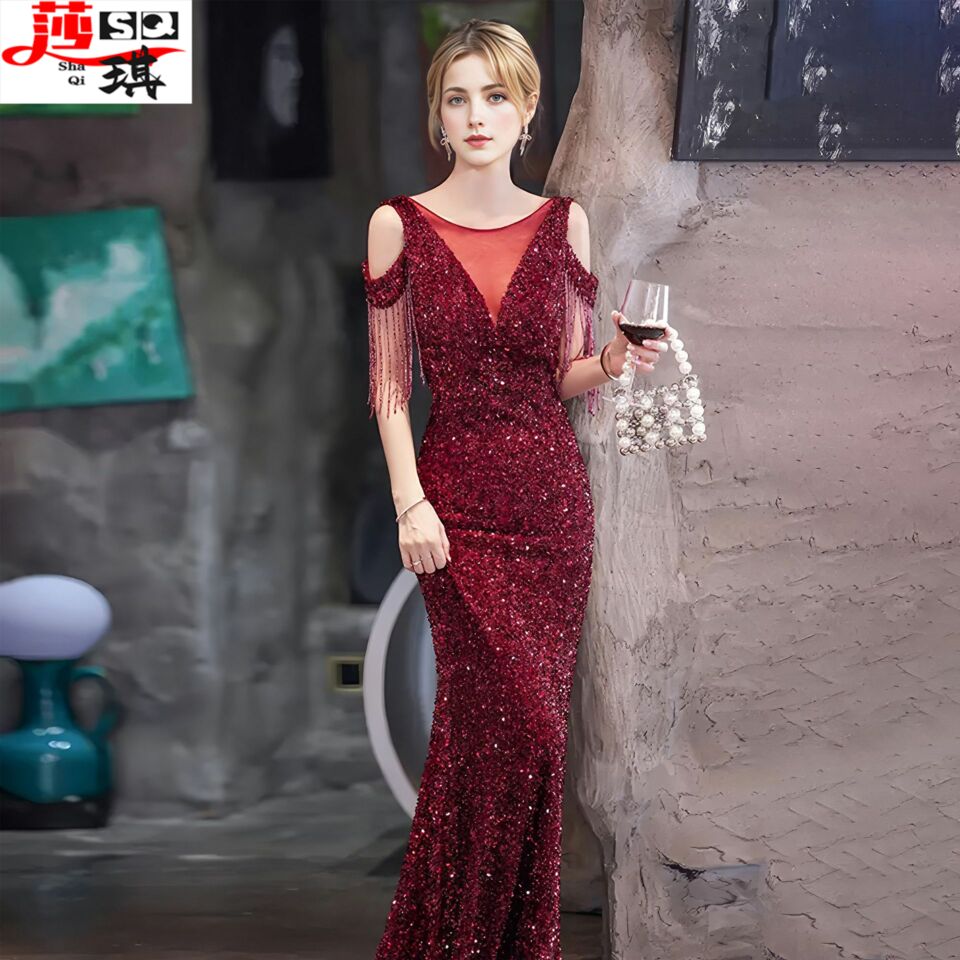 晚礼服女新娘结婚宴会敬酒服气质名媛晚宴修身显瘦长款鱼尾连衣裙