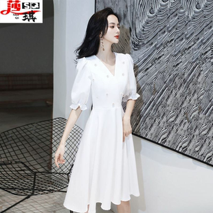 高端白色洋装连衣裙夏领证晚礼服2022新款女晚会气质优雅平时可穿