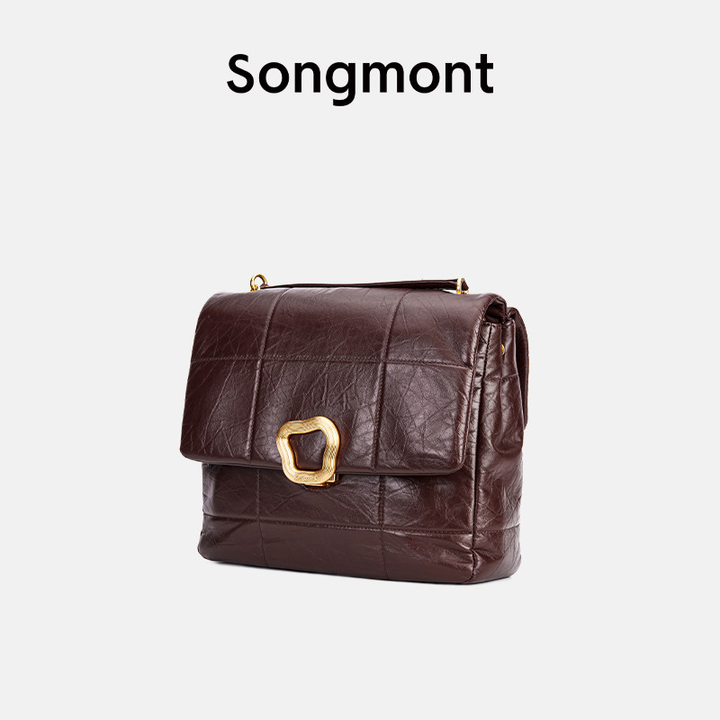 Songmont崧大号巧克力包系列设计师新款头层牛皮单肩链条小方包