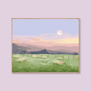 田野间数字油画diy填充油彩手工绘画画上色涂色水彩风景装 饰