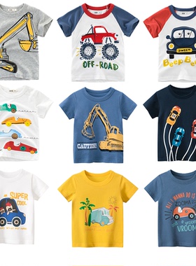 27kids品牌纯棉韩版短袖T恤男童夏装卡通工程车汽车夏季儿童上衣