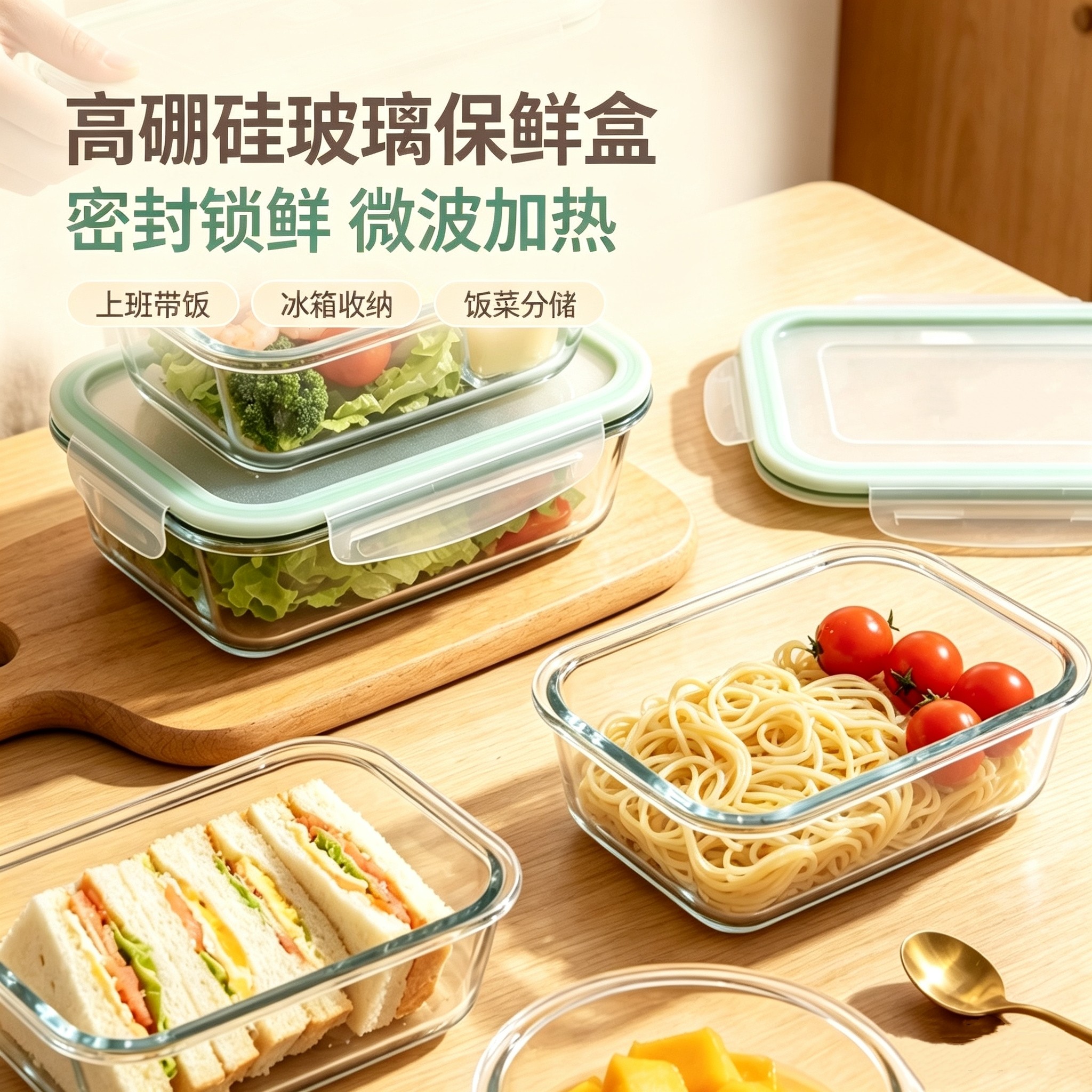 玻璃保鲜盒家用食品级密封盒带盖子便携式长方形圆形微波炉保鲜盒
