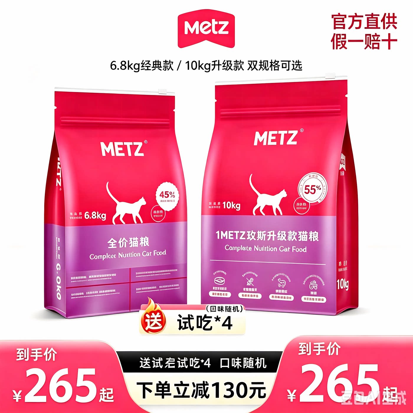 METZ/玫斯无谷物全期全价猫粮旗舰店成幼猫主粮通用6.8kg官方正品