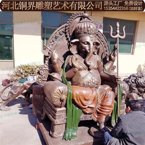 铸铜印度象头神迦尼萨雕塑纯铜寺庙鎏金佛像南亚智慧财富之神雕塑