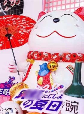 玻璃钢招财猫雕塑日本料理烤肉店吉祥物大型商场日式网红拍照摆件