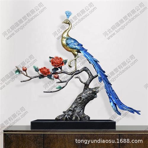 铸铜孔雀雕塑创意欧式轻奢黄铜铸造铜孔雀摆件大型动物铜雕厂家