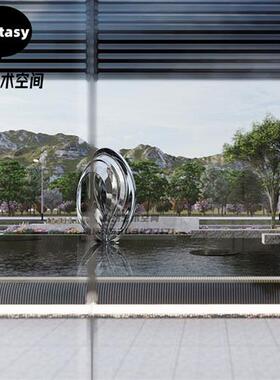 镜面不锈钢圆环雕塑定制发光月亮镂空景观售楼部金属水池装饰摆件
