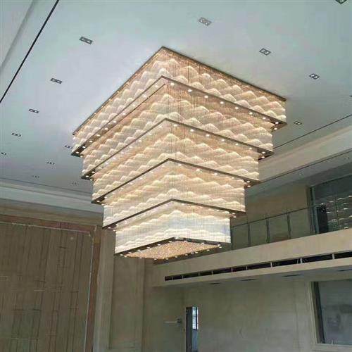 中式酒店工程吊灯非标水晶灯艺术创意三层造型灯宴会厅长方形吊灯