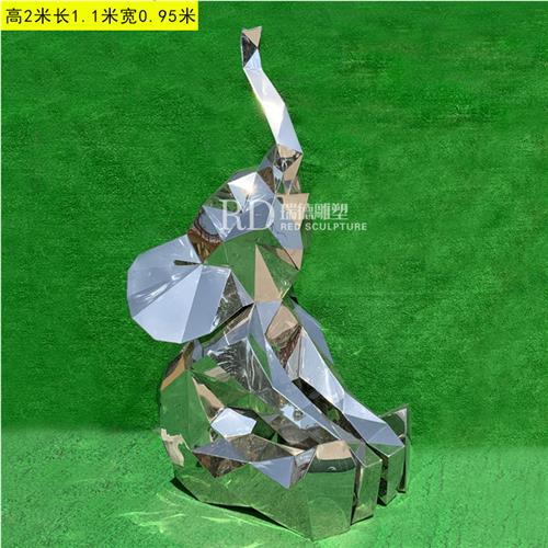不锈钢几何切面象雕塑定制房地产块面熊动物网红打卡大象发光摆件
