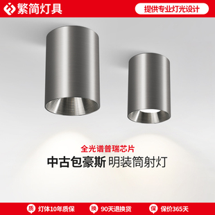 繁简包豪斯明装 筒灯家用免开孔镀镍不锈钢色客厅背景墙吸顶筒灯