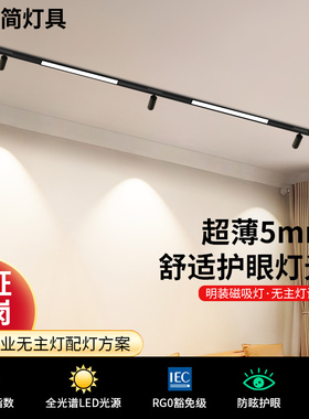 繁简磁吸轨道灯明装无主灯客厅照明智能极简超薄免开孔吸顶筒射灯