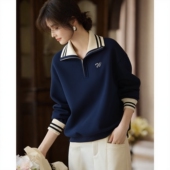 假两件半拉链Polo翻领卫衣女士春秋薄款 休闲宽松百搭上衣 打底小衫