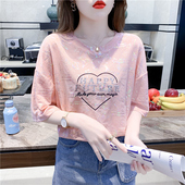 T恤女士薄款 高级感冰丝短袖 宽松烫金亮片百搭上衣服 2026新款 夏季