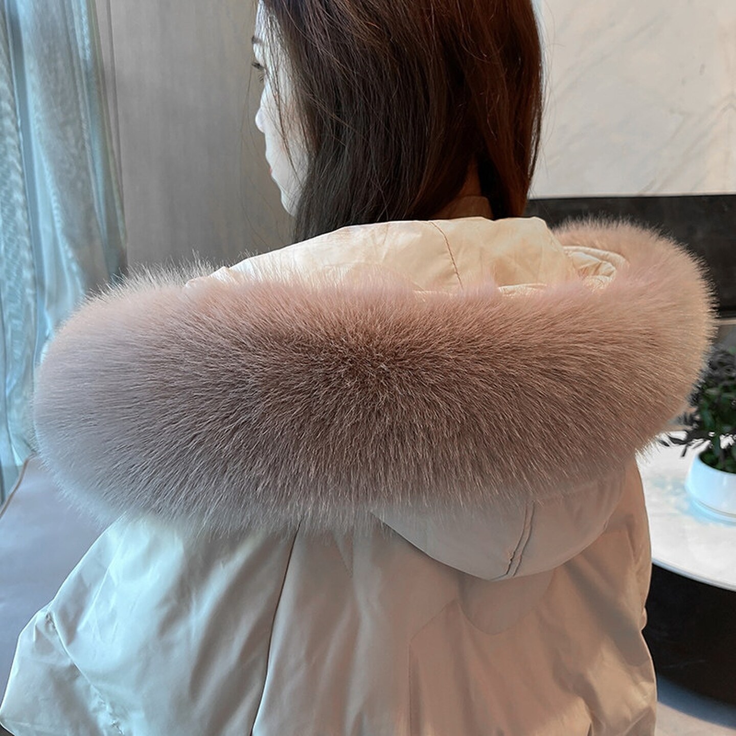 加大帽子上的领子毛条羽绒服帽条棉袄棉服毛领子帽条帽子毛领粉色