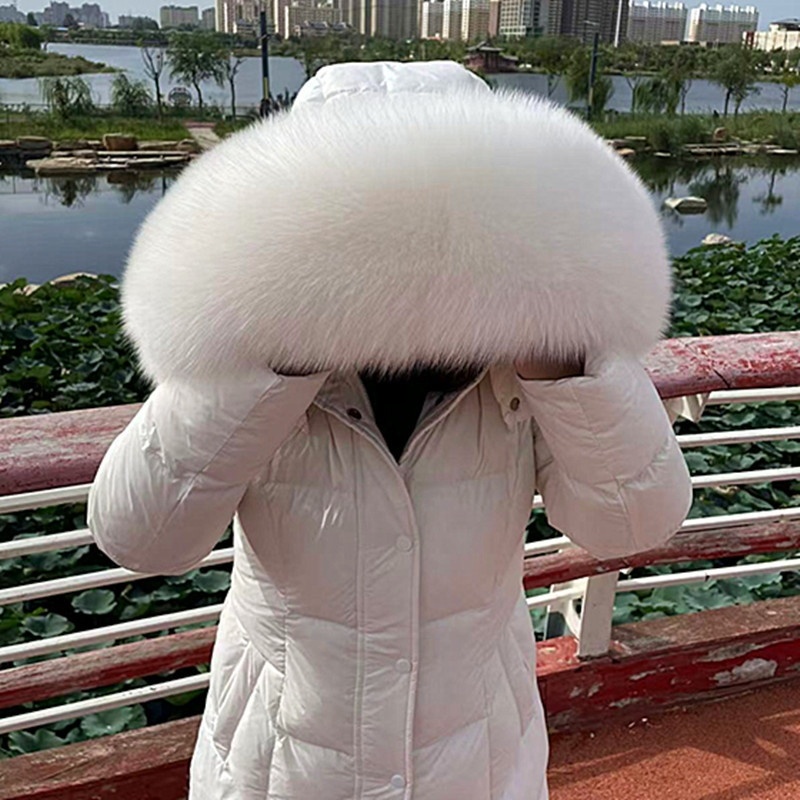 毛毛领子真毛方领粉色男女通用羽绒服超大皮草毛领帽条单买白色