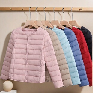 洋气修身薄款简约护士中青年女孩内穿轻羽绒服无领可爱妈妈款女士