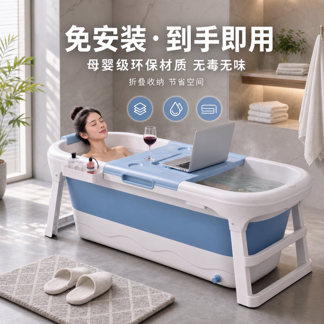 笑妍免安装折叠浴桶母婴级环保