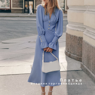 Design line V领修身 Dress 雪纺连衣裙 Chiffon 时尚 neck